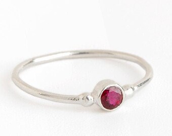 Ruby silver ring, Gemstone ring, Dainty silver ring, Solitaire ring, Minimalist ring, Rings for women, Stacking ring, Skinny ring, Thin ring