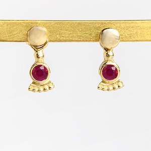Ruby stud earrings, Dainty ruby earrings, 14k gold studs, Solid gold earrings, Versatile studs, Pendant earrings, Tiny gemstone studs, Cute
