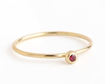 Gold ruby ring, Ruby minimalist ring, Dainty gold ring, Stacked gold ring, Skinny gold ring, Ruby solitaire ring, Solid gold ring, 14k ring
