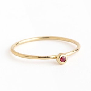 Gold ruby ring, Ruby minimalist ring, Dainty gold ring, Stacked gold ring, Skinny gold ring, Ruby solitaire ring, Solid gold ring, 14k ring