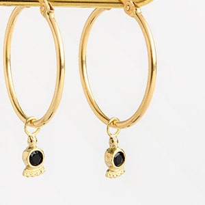 Black spinel earrings, Gold hoop earrings, Designers earrings, 14k gold hoops, Solid gold hoops, Gemstone earrings, Spinel jewelry gift