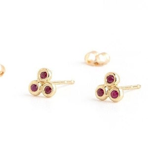 14k gold ruby earrings, Gold gemstone studs, Solid gold earrings, Ruby earrings, Minimalist earrings, Small gold studs, Cute gold studs