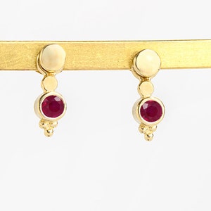14k Gold Ruby Earrings, Solid Gold Earrings, Gemstone Earrings, Dainty Earrings, Ethnic earrings, Versatile Studs, Designer Ruby Jewelry