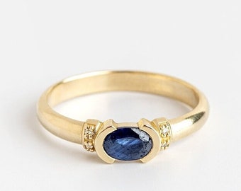 Diamond and sapphire ring, Diamond ring for women, Solid gold ring, Multi stone ring, Unique engagement ring, Oval Gemstone ring, 14k gold