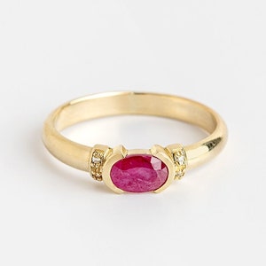 Diamond and ruby ring, Solid gold ring, Gold ring for women, 14k Diamond ring, Modern engagement ring, Unique gemstone ring, Real gold ring image 3