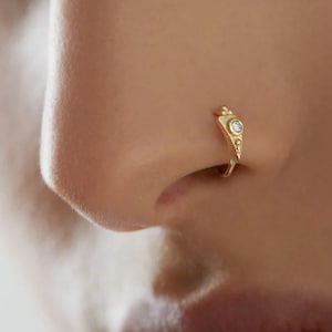 Diamond nose ring, Solid gold nose hoop, Triangle nose ring, 14k Nose piercing, Ethnic nose ring, India nose ring, Dainty nose ring, Boho