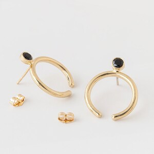 14k gold earrings, Solid gold earrings, Black onyx earrings, Drop earrings, Horn earrings, Minimalist gold earrings, Crescent earrings, Boho