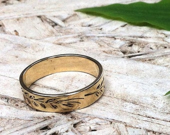Wedding band, Solid gold wedding ring, Wedding ring men, Women wedding ring, 14k gold ring, Boho wedding ring, Wheat gold ring, Wide ring
