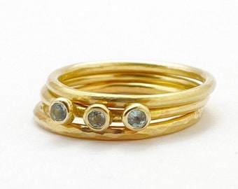 Solid gold ring set, Gemstone gold rings, Gold rings for women, 14k gold rings, Stacked gold rings, Skinny ring set, Stacked wedding ring