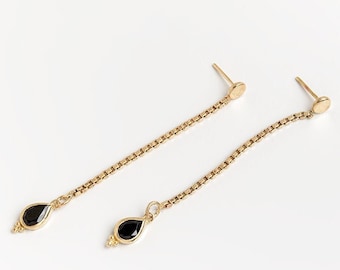 Gold dangle earrings, Spinel gold earrings, Long gold earrings, 14k Chain studs, Long dangle studs, Teardrop earrings, Pendant long earrings