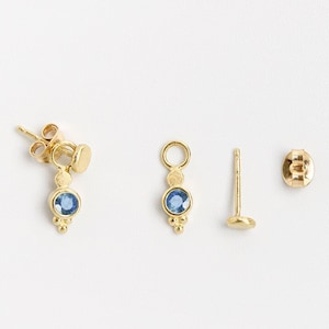 14k gold studs, Sapphire gold earrings, Solid gold earrings, Sapphire studs, Gold boho earrings, Dainty earrings, Pendant earrings, Ethnic