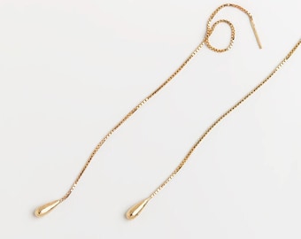 Threader earrings gold, Solid gold earrings, Dangle gold earrings, Shoulder dusters, Long chain earrings, Teardrop earrings, Dainty earrings