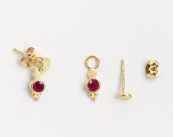 14k gold studs, Ruby gold earrings, Solid gold earrings, Gold boho earrings,  Dainty earrings, Drop gold earrings, Pendant earrings, Ethnic