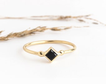 Black diamond ring, 14k gold ring, Gold ring for women, Gemstone gold ring, Solid gold ring, Dainty gold ring, Minimalist ring, Promise ring