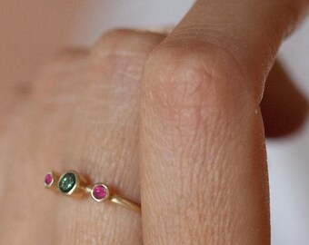 Gemstone gold ring, 14k Ruby ring, Rings for women, Tourmaline ring, Multi stone ring, Dainty gold ring, Solid gold ring, Stacked gold ring