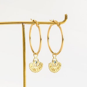 Gemstone earrings Solid gold hoops Jewellery Earrings Hoop Earrings 14k gold earrings Ethnic earrings Boho earrings Real ruby & gold earrings Hoop pendant earrings 