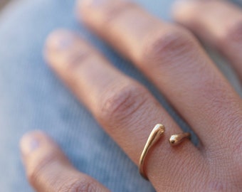 Gold ring, Solid gold ring, Yellow gold ring, Unique gold ring, Adjustable gold ring, Ring for woman, Gold Boho jewelry, Open gold ring, 14k