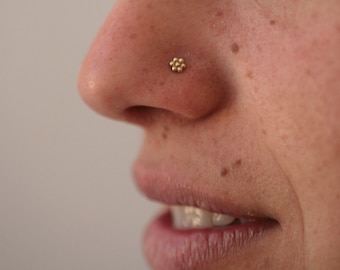 Gold nose stud, Flower nose stud, India nose stud, Solid gold nose stud, Tiny nose Stud, Nose piercing, 14k gold nose stud, Dainty, Boho