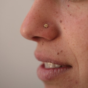 Gold nose stud, Flower nose stud, India nose stud, Solid gold nose stud, Tiny nose Stud, Nose piercing, 14k gold nose stud, Dainty, Boho image 1