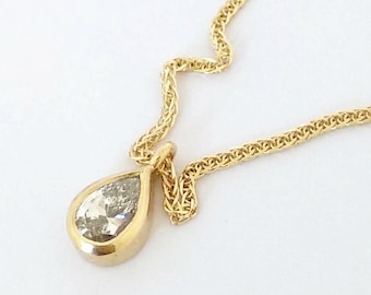 Diamond pendant necklace, 1CT diamond necklace, Diamond solitaire necklace, Fine diamond necklace, Solid gold necklace,14K teardrop necklace
