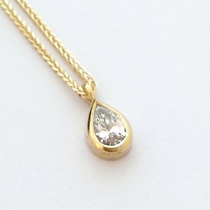 Diamond necklace, Solid gold necklace, 14k Gold Necklace, Gold pendant necklace, 1 carat diamond necklace, Natural diamond, Teardrop diamond