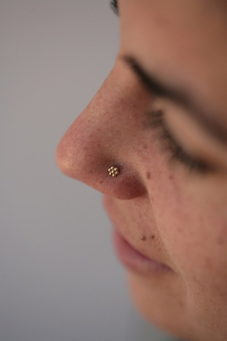 Gold nose stud, Flower nose stud, India nose stud, Solid gold nose stud, Tiny nose Stud, Nose piercing, 14k gold nose stud, Dainty, Boho image 8