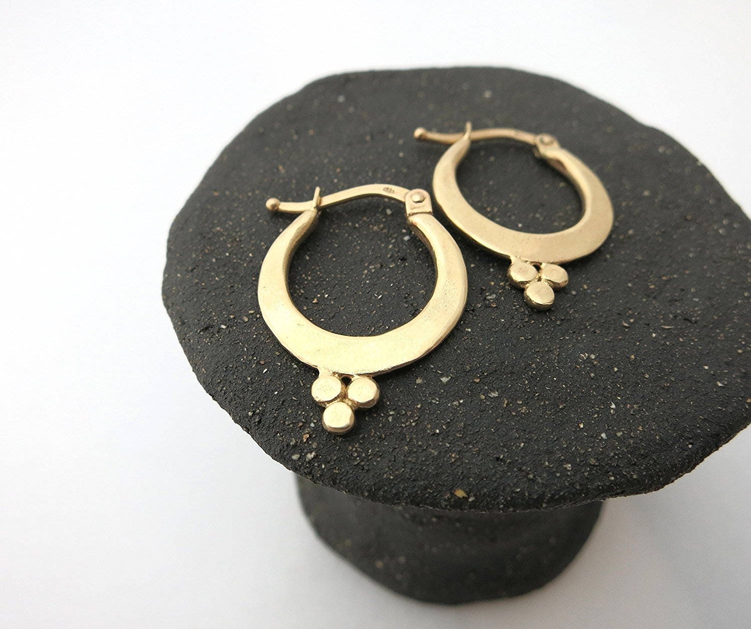 Gold hoops Tribal hoop earrings Gold earrings Solid gold | Etsy