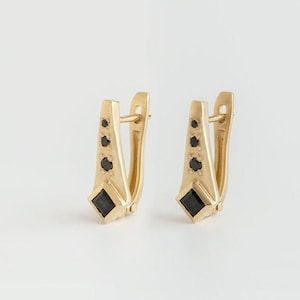Solid gold black diamond earrings, Gold kite earrings, Geometric earrings, Earrings for women, 14k gold earrings, Drop stud earrings, Modern