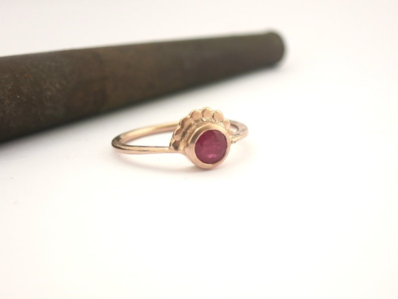 Ruby gold ring, Gemstone wedding ring, Flower engagement ring, Rose gold ring, Solitaire ruby ring, Solid gold ring, Alternative boho ring image 2