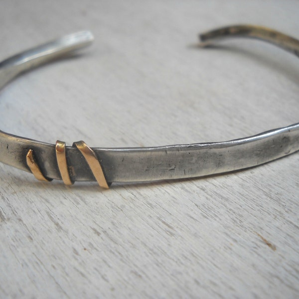 Silver and gold bracelet. Men's bracelet.  gift for men. Sterling silver bracelet with 14k gold wire wound around it.