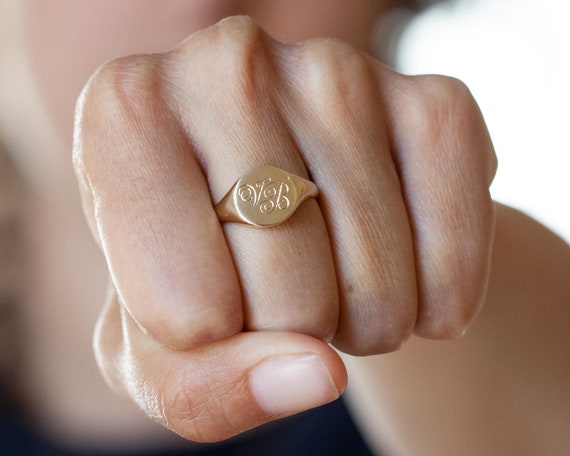 Personalized signet ring with engraved monogrammed Initials for woman -  available in Sterling Silver, 10K gold, 14K gold or 18K gold