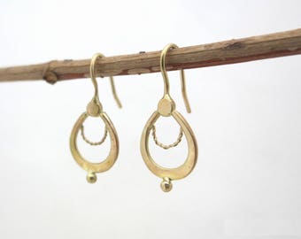 Drop gold earrings, Boho earrings, Dangle gold earrings, Gold boho jewelry, Solid gold earrings, Yellow gold earrings, 14K gold earring