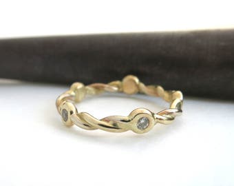 Diamond wedding ring, Ring for women, Solid gold jewelry gift, 14K Diamond Ring, Natural diamond ring, Twisted wedding band, Solid gold ring