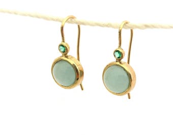 Tropfengoldohrringe, Boho-Ohrringe, 14k-Tropfenohrringe, Aquamarinohrringe, Gold-Boho-Schmuck, Massive Goldohrringe, Gelbgoldohrringe, Edelstein