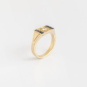 Diamond & sapphire ring, Gemstone signet ring, Diamond ring women, Modern Diamond ring, Solid gold diamond ring, Real gold ring, Geometric image 6