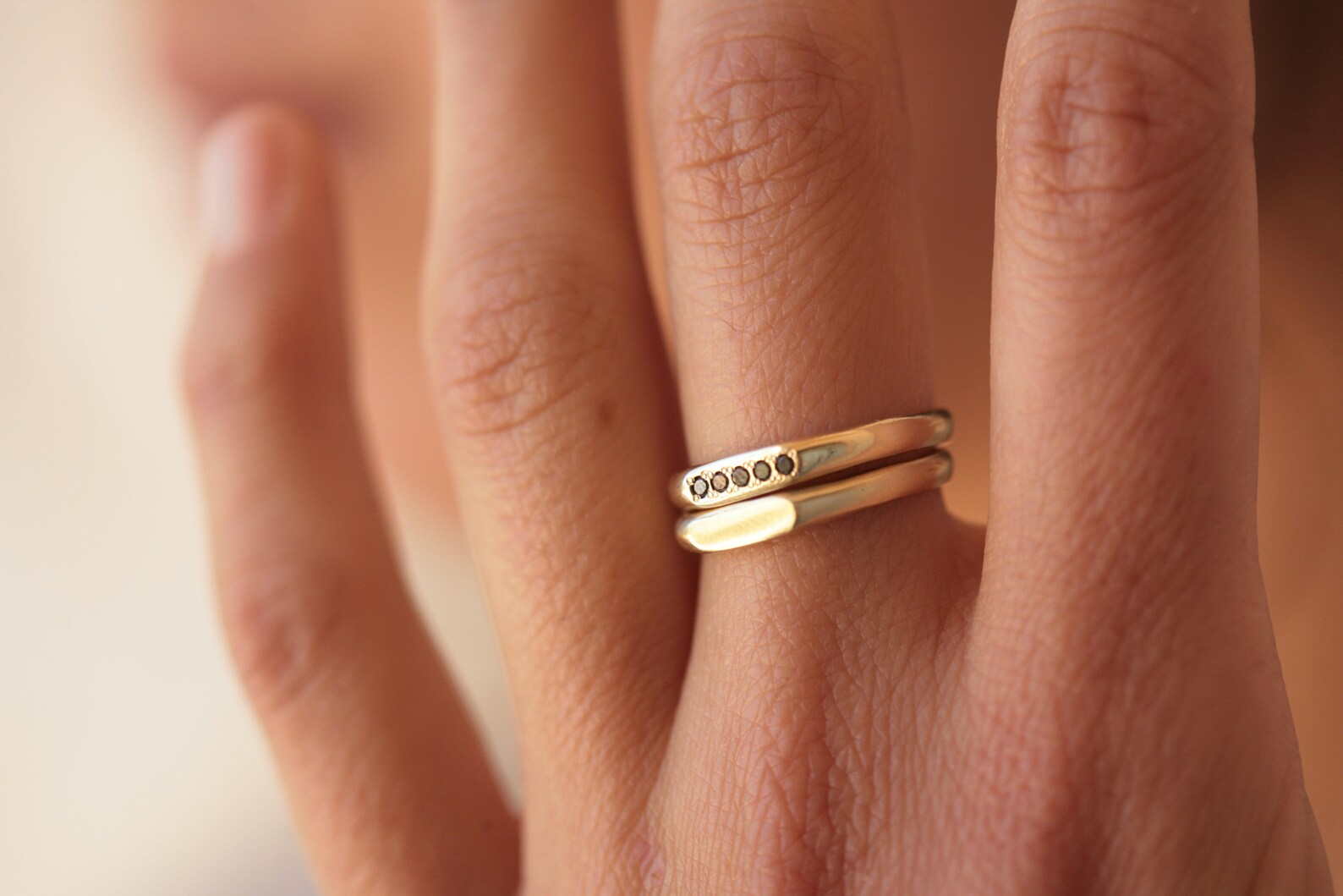 Real Gold Ring Set, Sapphire Gold Rings, Dainty Signet Rings, Pinky ...