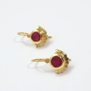 Ruby earrings, Solid Gold earrings, 14k Drop earrings, Gold Boho earrings, Ruby gold earrings,  Flower gold earrings, India earrings, Ethnic