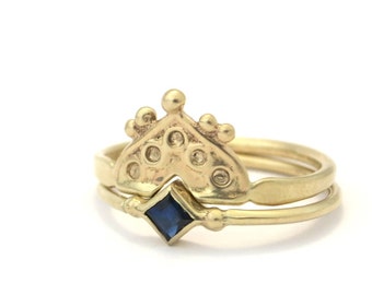 Stacked gold ring set, Solid gold ring set, Engagement ring set, 14k gold ring, Gemstone rings, Ruby, Sapphire, Amethyst, Black diamond