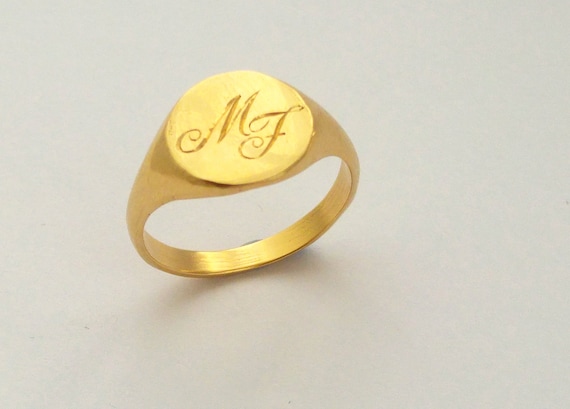 Floral Engraved Initial Signet Ring | Posh Totty Designs