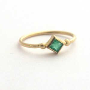 Solid gold ring, Emerald ring, Modern gold jewelry, Engagement ring, Gold stacked ring, Emerald engagement ring, Green emerald ring, 14K image 3