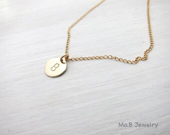 Solid gold necklace, Personalized Necklace, Mother day gift, Initials necklace, Disc Necklace, Girlfriend gift, Minimalist jewelry, Letter