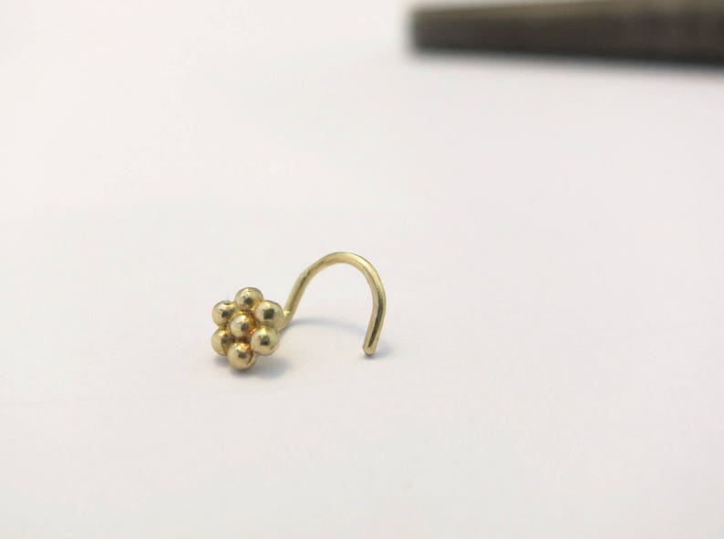 Gold nose stud, Flower nose stud, India nose stud, Solid gold nose stud, Tiny nose Stud, Nose piercing, 14k gold nose stud, Dainty, Boho image 2