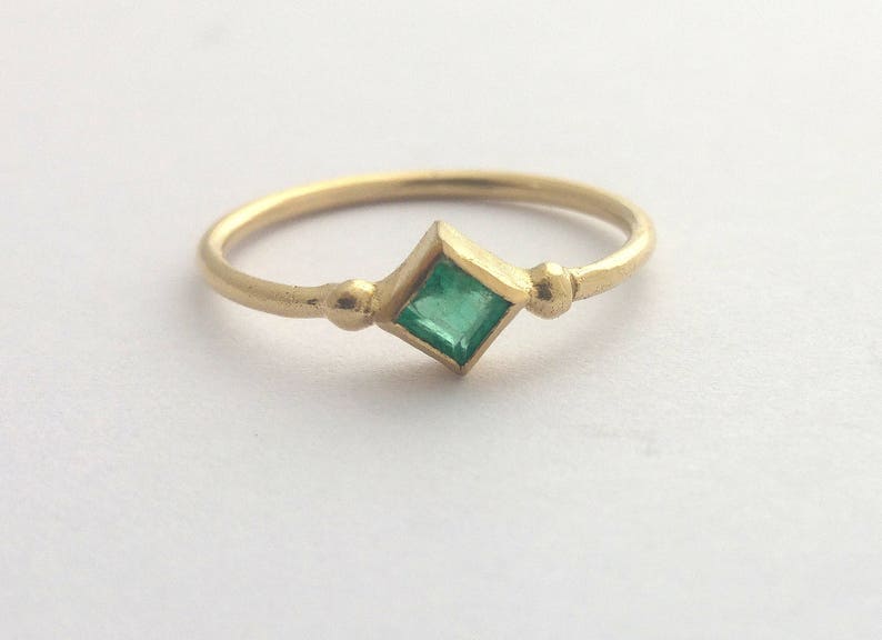 Solid gold ring, Emerald ring, Modern gold jewelry, Engagement ring, Gold stacked ring, Emerald engagement ring, Green emerald ring, 14K image 1