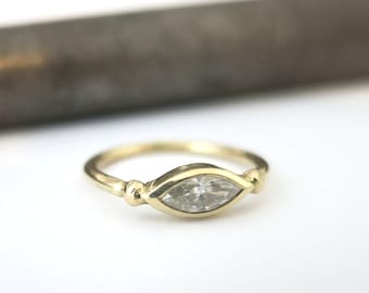 Marquise diamond ring, Diamond engagement ring, 14k solitaire diamond ring, Solid gold ring, Gold ring for women, Boho, White/Rose Gold