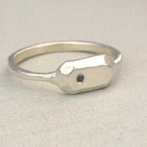 Signet ring, Silver signet ring, Pinky ring, Black diamond ring, Minimalist ring, Piny ring women, Unique solitaire ring, Silver ring women