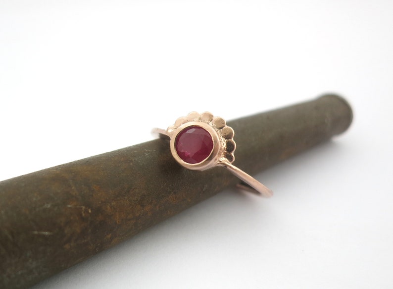 Ruby gold ring, Gemstone wedding ring, Flower engagement ring, Rose gold ring, Solitaire ruby ring, Solid gold ring, Alternative boho ring image 7