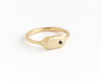 Black diamond ring, Signet ring women, Pinky ring women, 14k gold ring, Solid gold ring, Rings for women, Delicate ring, Modern, Minimalist