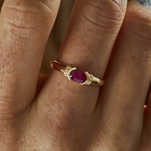 Diamond and ruby ring, Solid gold ring, Gold ring for women, 14k Diamond ring, Modern engagement ring, Unique gemstone ring, Real gold ring image 5