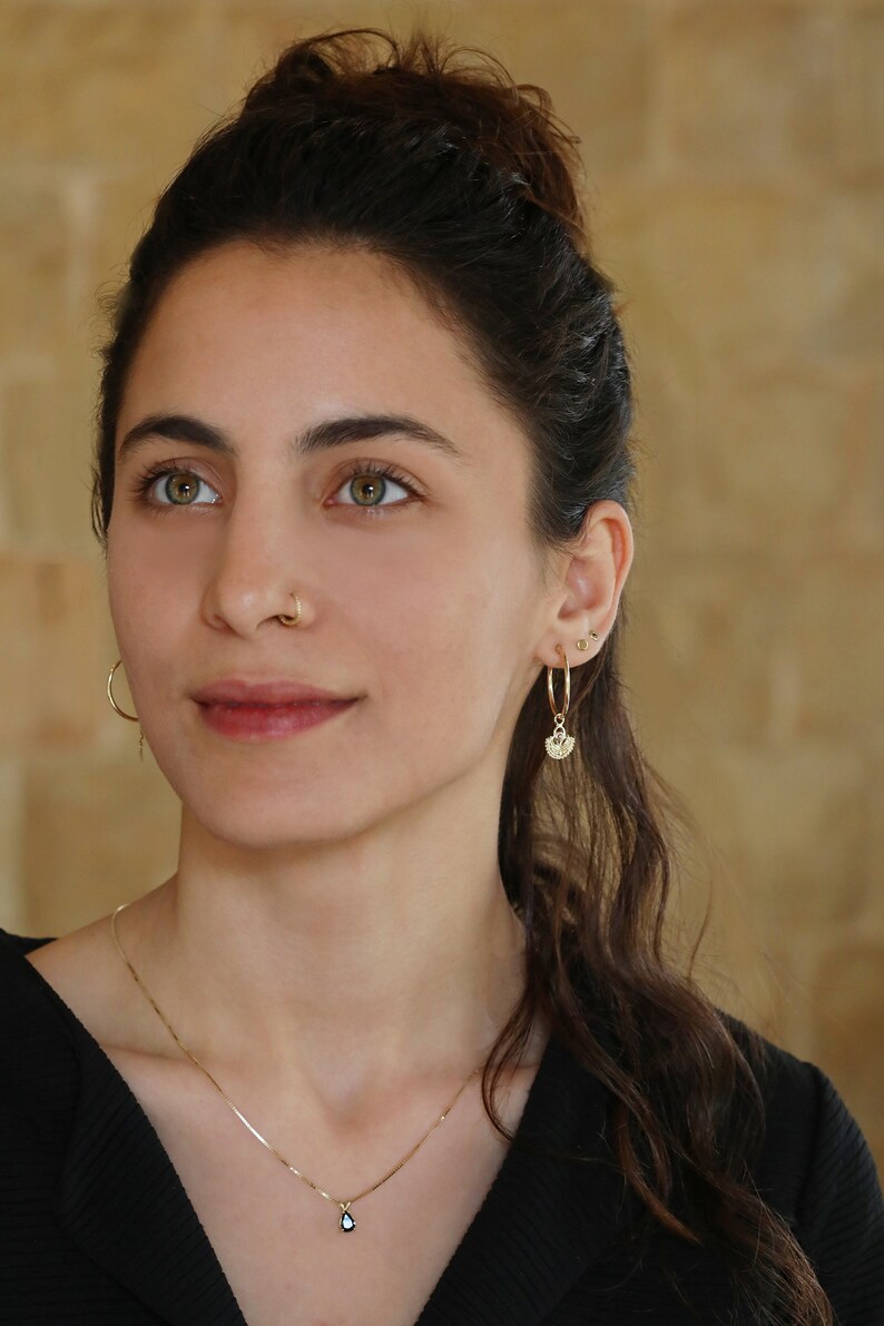 Ruby earrings Solid gold hoops 14k gold earrings IBoho | Etsy