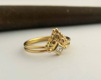 Alternative engagement ring, Diamond engagement ring, Indian engagement ring, Gold rings women, Stacked gold rings, Gold ring set, 14k